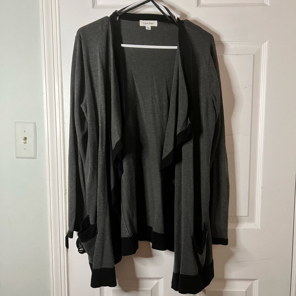 dark gray black trim sweater